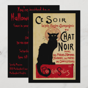 Invitación Art Nouveau vintage, chat Ce Soir Noir gato negro