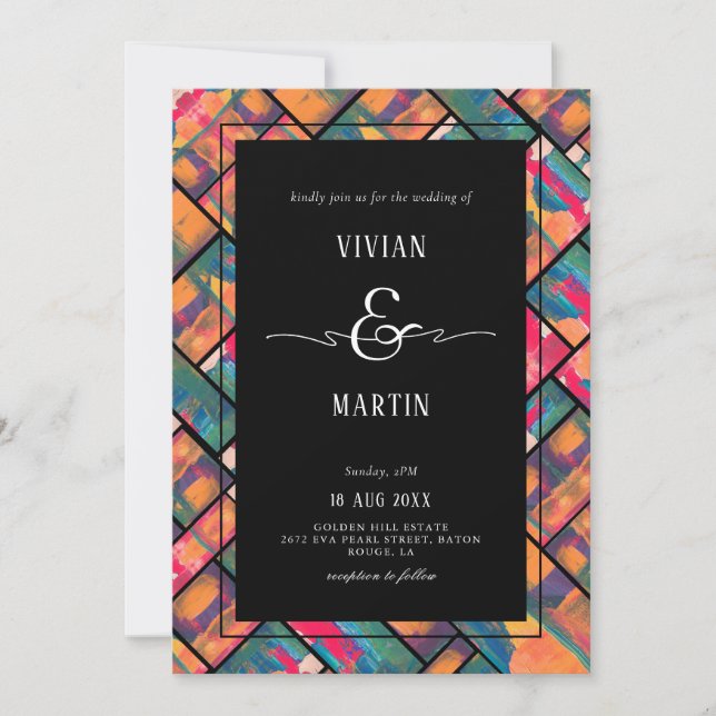Invitación Art Paint Colorful Modern Abstract Boda (Anverso)