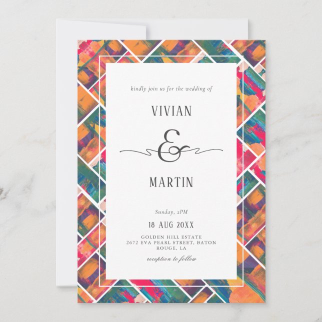 Invitación Art Paint Colorful Modern Abstract Boda (Anverso)