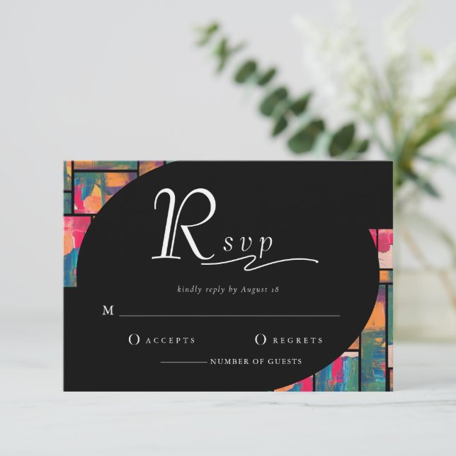 Invitación Art Paint Colorful Modern Abstract Wedding RSVP (Anverso de pie)