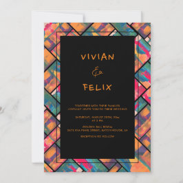 Invitación Art Paint Colors Naranja Boda Resumen moderno