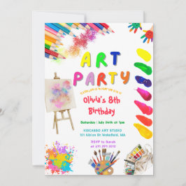 Invitación Art Party Birthday Colorful Rainbow Paint