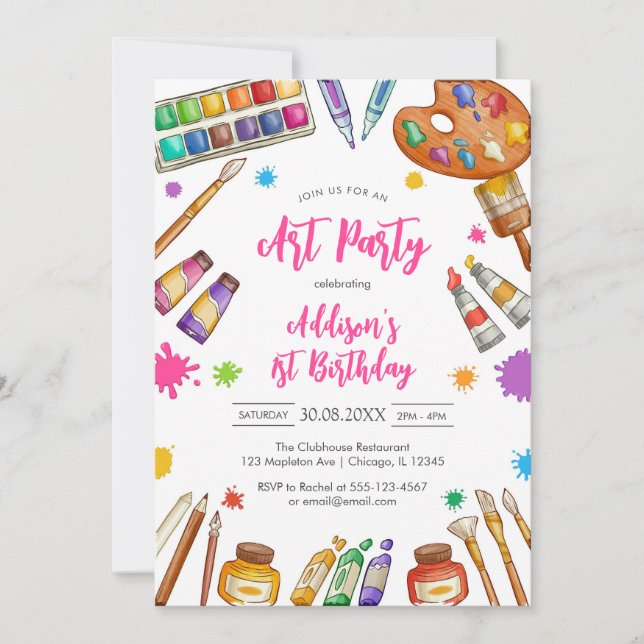 Invitación Art Party Painting Craft Birthday Party Invitation (Anverso)