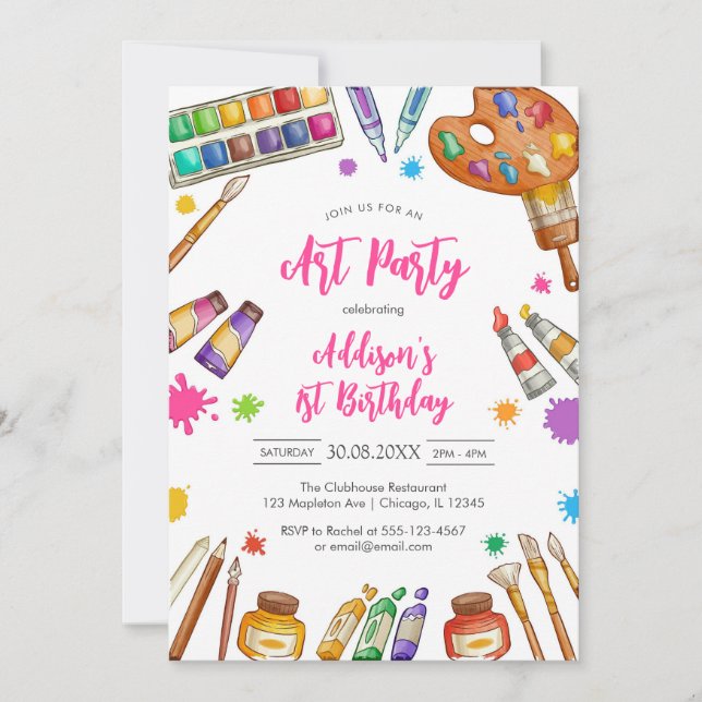 Invitación Art Party Painting Craft Birthday Party Invitation (Anverso)