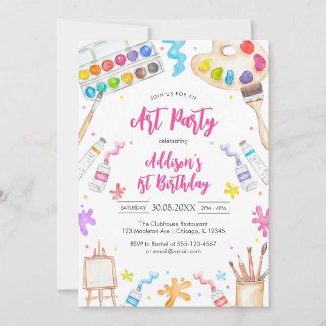 Invitación Art Party Painting Craft Birthday Party Invitation (Anverso)