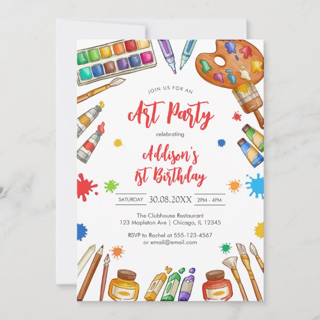 Invitación Art Party Painting Craft Birthday Party Invitation (Anverso)