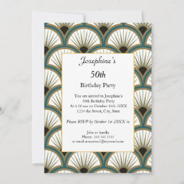 Invitación Artdeco blanco verde geométrico 50 cumpleaños