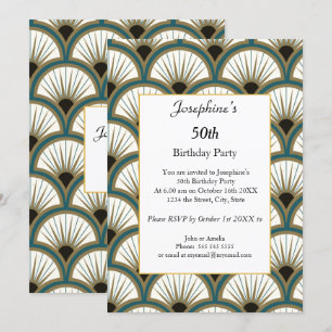 Invitación Artdeco blanco verde geométrico 50 cumpleaños