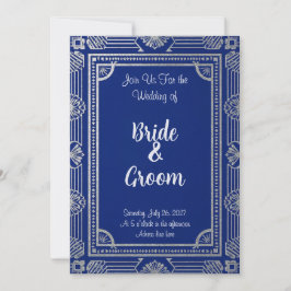 Invitación ArtDeco estilo Gatsby: azul marino y me
