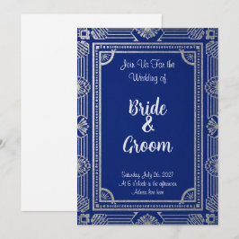 Invitación ArtDeco estilo Gatsby: azul marino y me