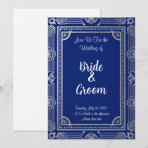 Invitación ArtDeco estilo Gatsby: azul marino y me