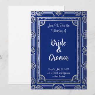 Invitación ArtDeco estilo Gatsby: azul marino y me