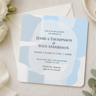 Invitación Arte abstracto azul minimalista moderno para boda 