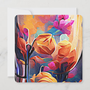 Invitación Arte abstracto floral naranja rojo azul flores