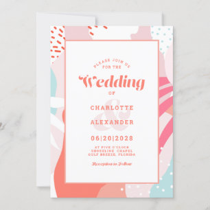 Invitación Arte Abstracto Moderno Coral Turquesa para Boda