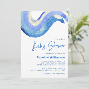 Invitación Arte abstracto moderno en acuarela azul para baby
