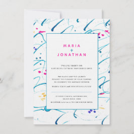 Invitación Arte abstracto olas tropicales boda rosa acuático