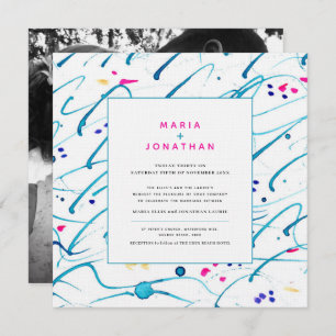 Invitación Arte abstracto ondas superficiales tropicales boda