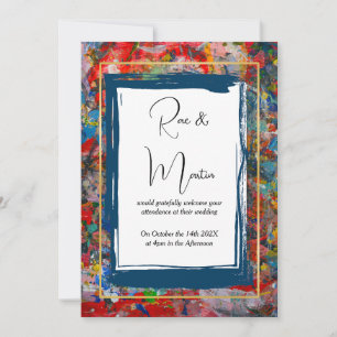 Invitación Arte Abstracto - Pintura - Marcos Azules y Dorados
