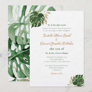 Invitación Arte Acuarela de Hojas Verdes Tropicales de Monste