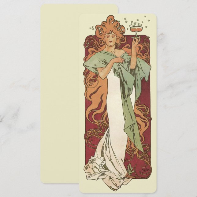 Invitación Arte Antiguo Moderno, Champán de Alphonse Mucha (Anverso / Reverso)