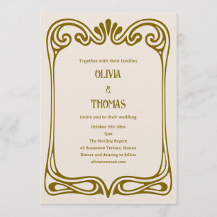 Invitación Arte Antiguo Moderno de Boda Elegante Dorado Marró