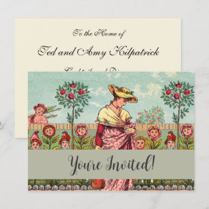 Invitación Arte Antiguo Mujer Flor Creciente Jardín