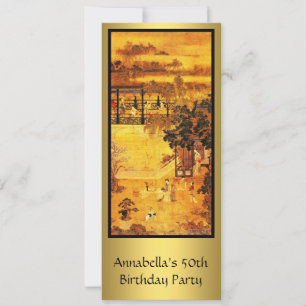 Invitación Arte asiático vintage dorado cumpleaños 50