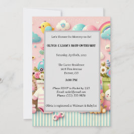 Invitación Arte Baby Shower rosado pastel lindo