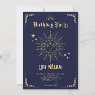 Invitación arte bohemio vintage cumpleaños sol místico