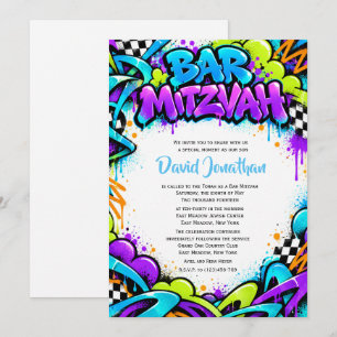 Invitación Arte Callejero Graffiti Bar Mitzvah Personalizado