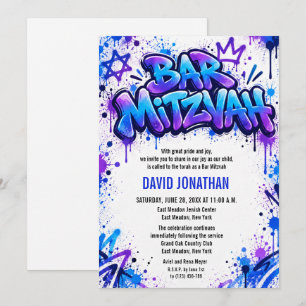 Invitación Arte Callejero Graffiti Bar Mitzvah Personalizado
