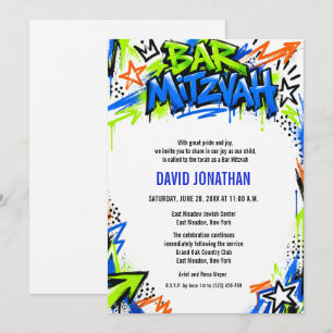 Invitación Arte Callejero Graffiti Bar Mitzvah Personalizado