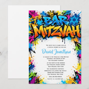 Invitación Arte Callejero Graffiti Bar Mitzvah Personalizado