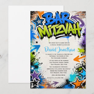 Invitación Arte Callejero Graffiti Bar Mitzvah Personalizado