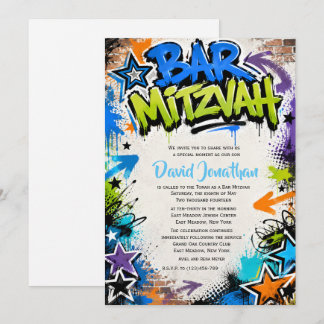 Invitación Arte Callejero Graffiti Bar Mitzvah Personalizado