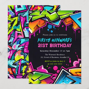 Invitación Arte callejero moderno Graffiti cumpleaños 21