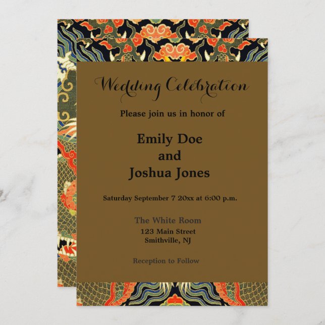 Invitación Arte colorido de dragón asiático chino (Anverso / Reverso)