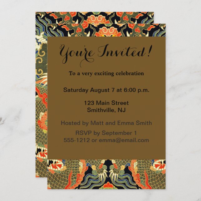 Invitación Arte colorido de dragón asiático chino (Anverso / Reverso)