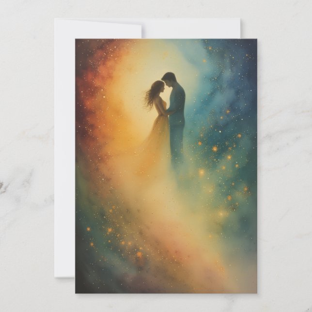 Invitación Arte de Acuarela Abrazo Celestial, Pareja (Anverso)
