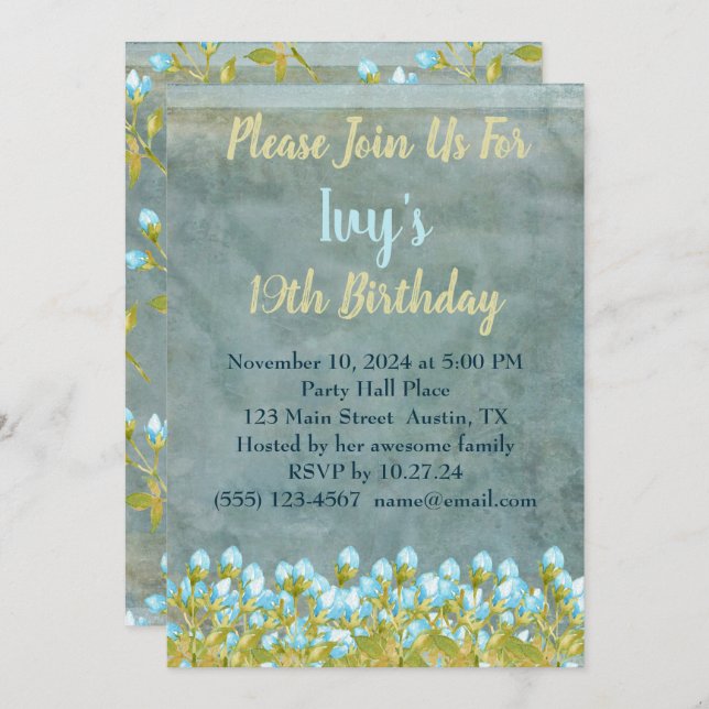 Invitación Arte de acuarela azul Verde azulado ruso (Anverso / Reverso)