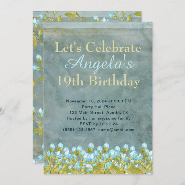 Invitación Arte de acuarela azul Verde azulado ruso (Anverso / Reverso)