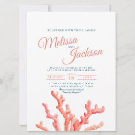 Invitación Arte de acuarela coral pintura azul marino boda