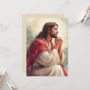 Invitación Arte de Acuarela de Jesús Orando Fe Cristiana