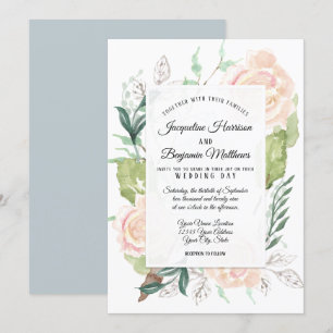 Invitación Arte de Acuarela Elegante con Niebla Pálida Floral