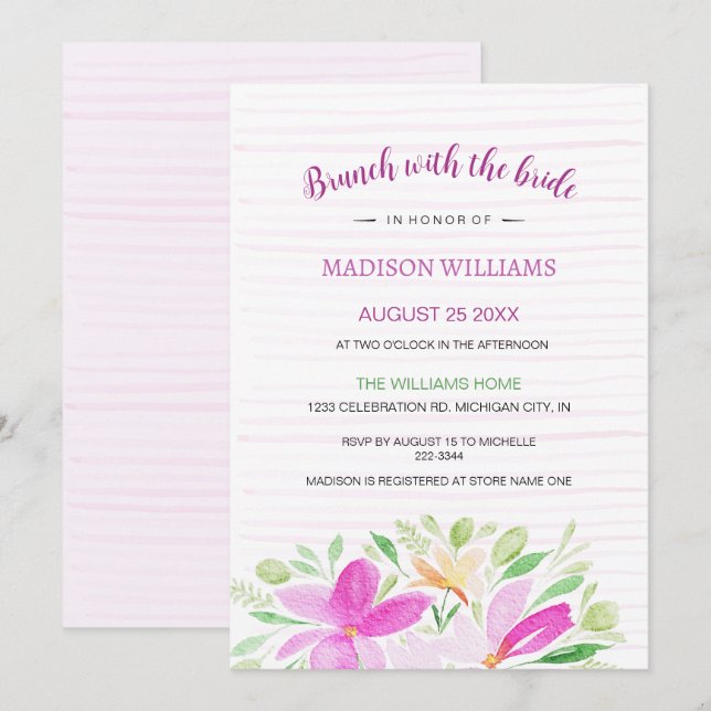 Invitación Arte de acuarela floral de verano rosa Rubor (Anverso / Reverso)