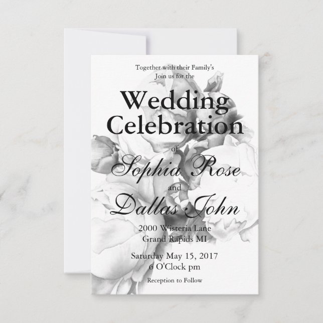 Invitación Arte de acuarela floral elegante de peones blancos (Anverso)