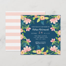 Invitación Arte de acuarela floral rosa de la marina moderna 