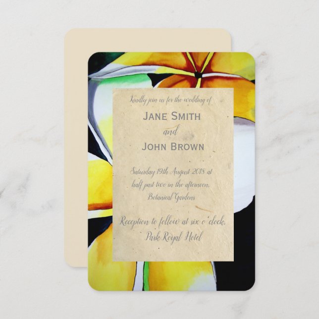 Invitación Arte de aguas de bodas en la playa de Frangipani (Anverso / Reverso)