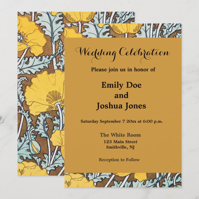 Invitación arte de amapola flor amarillo ilustracion (Anverso / Reverso)